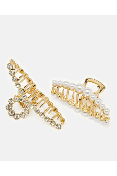 REDTAG Women Gold Embellished Hair Clip Set (2 Piece)