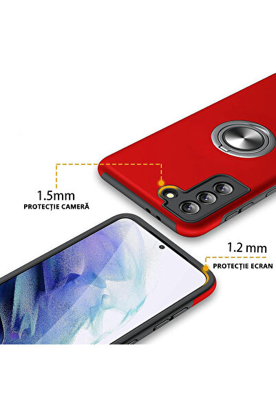 MobileSmart Case for Samsung Galaxy S21 PLUS, Military Protection, 360° Kickstand Metal Ring, Shockproof, Red