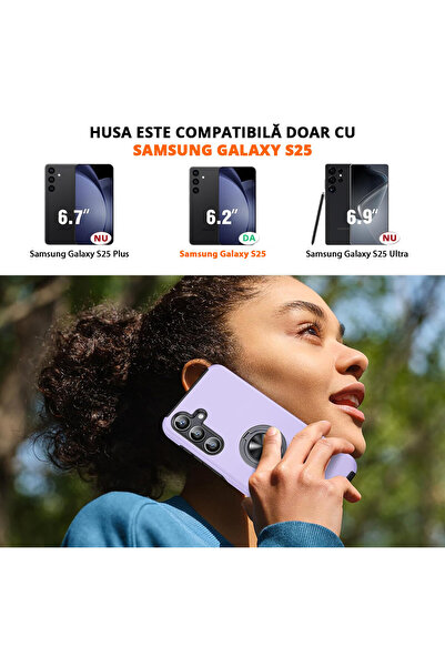 MobileSmart Case for Samsung Galaxy S25, Military Protection, Metal Ring Kickstand 360°, Shockproof, Purple