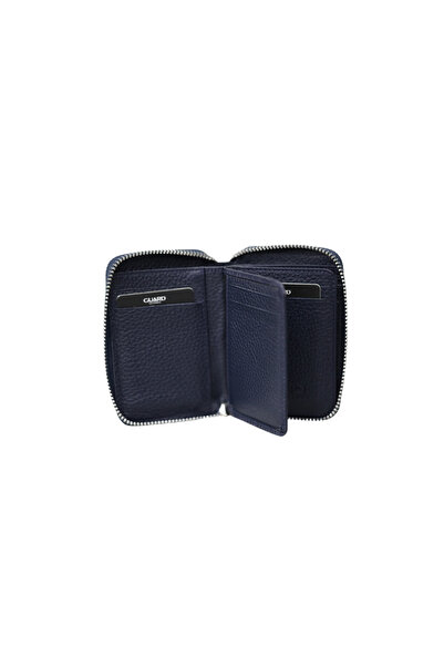 GUARD Zippered Navy Blue Leather Mini Wallet