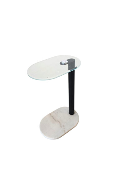 Generic Black Glass Side Table with Marble Base