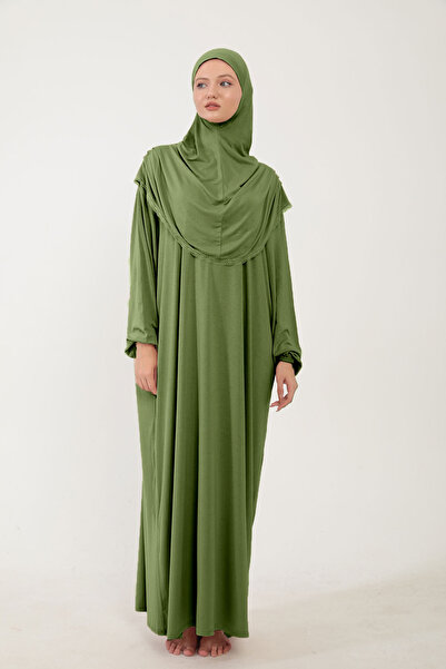 Sonbaharmoda Kadın Tesettür Pamuklu Başörtülü Namaz Elbisesi Dantelli Tek Par...