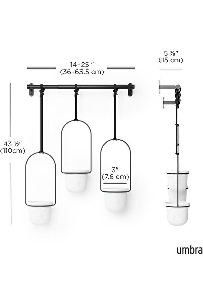 umbra Triflora Hanging Window Planters, Indoor Herb Garden, White/Black