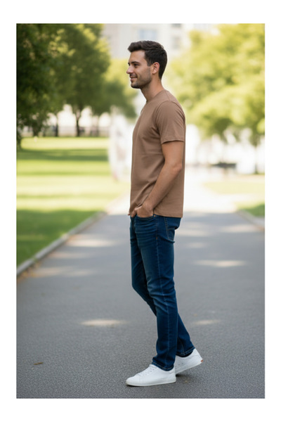 YAASE Ανδρικό μπλουζάκι με λαιμόκοψη χωρίς στάμπα