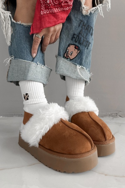 Shoebutik Echo Taba Women's Plush Slippers with Elastic Band