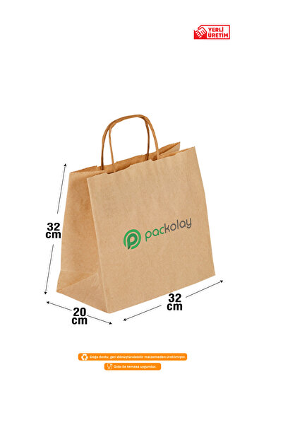 Recopack Baskılı Karton Kraft Çanta 32x12x41 cm (50 Adet) Kahverengi