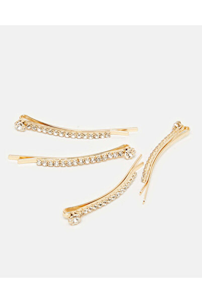 REDTAG Women Gold Embellished Hair Clip Set (4 Piece)