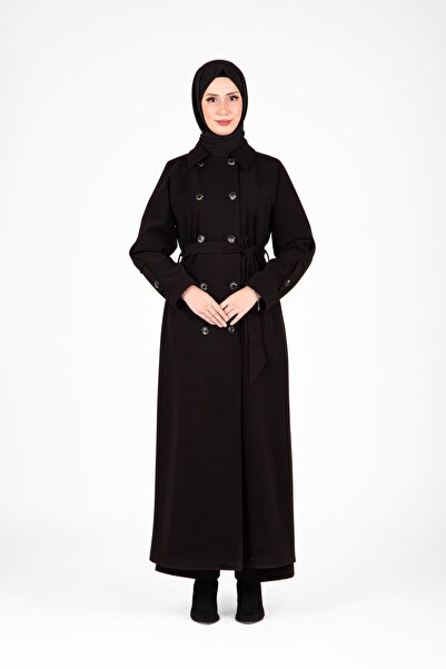 Beyza Kolları Apolet Detaylı Siyah Kaban 9480
