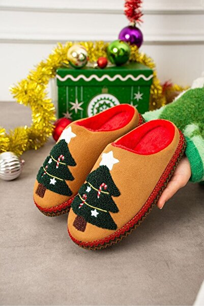 STOCON Noelia Taba Christmas Tree Embossed Embroidered Silent Sole Christmas Gift Slippers House Slippers Stc1189