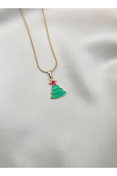 FIORA AKSESUAR قلادة من الفولاذ بلون ذهبي لا يفقد بريقه بتصميم شجرة عيد الميل...