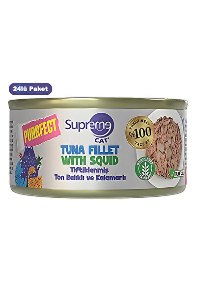 Supreme Cat Tiftiklenmiş Ton Balıklı ve Kalamarlı Yetişkin Konserve Kedi Mama...