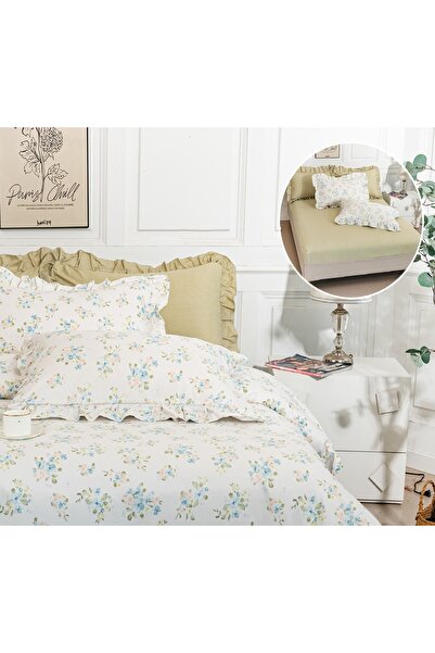 CHIRASO Ruffled Bedding Set, ELASTIC Sheet 180x200cm, Duvet Cover 200x230, 2 Pillowcases 52x75