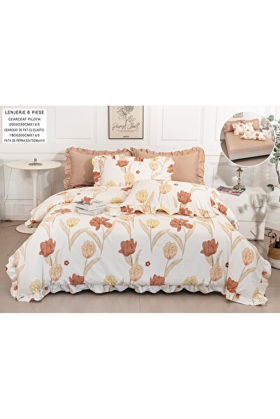 CHIRASO Ruffled Bedding Set, ELASTIC Sheet 180x200cm, Duvet Cover 200x230, 2 Pillowcases 52x75