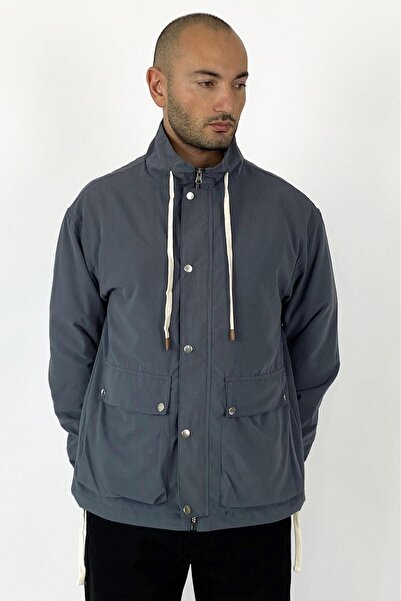 Alışveriş Sokağı Palton subțire de sezon gri, rezistent la vânt, cu buzunare