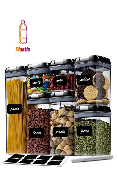 fulina 7 Pack Airtight Kitchen Storage Organizer, Stackable Boxes Containers with Labels for Sugar, Snack