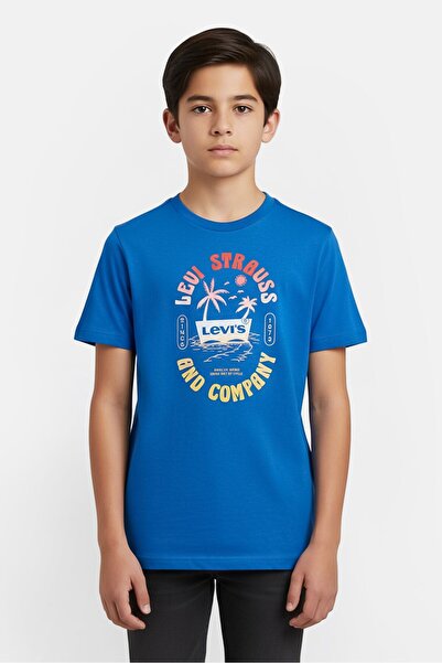 Levi's Kids Boy Crew Neck Short Sleeve Graphic Print T-Shirt, Blue