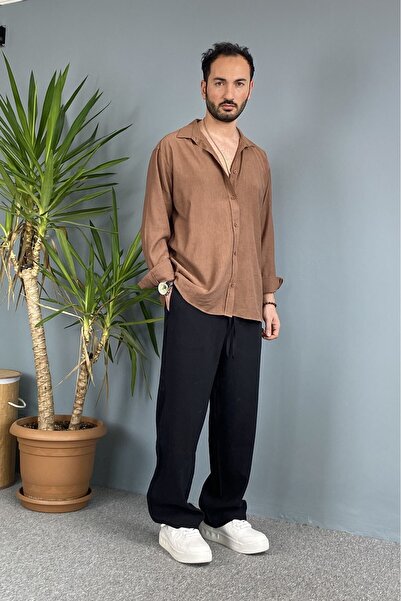 Alışveriş Sokağı 100% Cotton Textured Linen Oversized Long Sleeve White Shirt