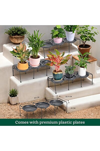 Ugaoo Metal Plant Stands, Set of 4, Rust-Proof Coating, Rectangular Black