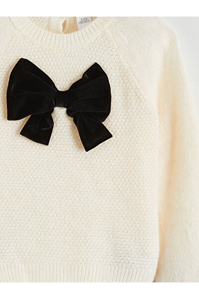 LC Waikiki Lcw Kids Ecru Crew Neck Girl's Knitwear Sweater