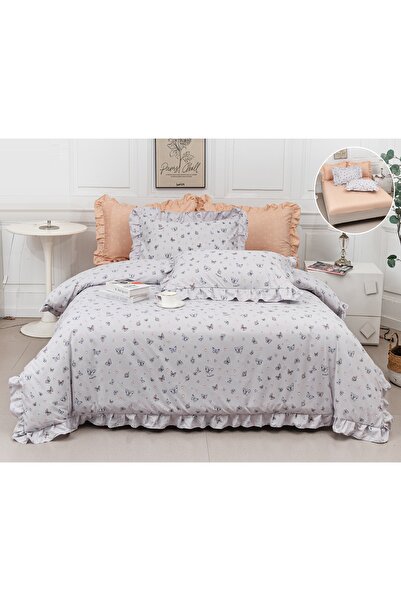 CHIRASO Ruffled Bedding Set, ELASTIC Sheet 180x200cm, Duvet Cover 200x230, 2 Pillowcases 52x75