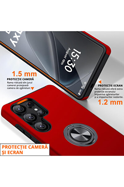 MobileSmart Case for Samsung Galaxy S25 ULTRA, Military Protection, Metal Ring Kickstand 360°, Shockproof, Red