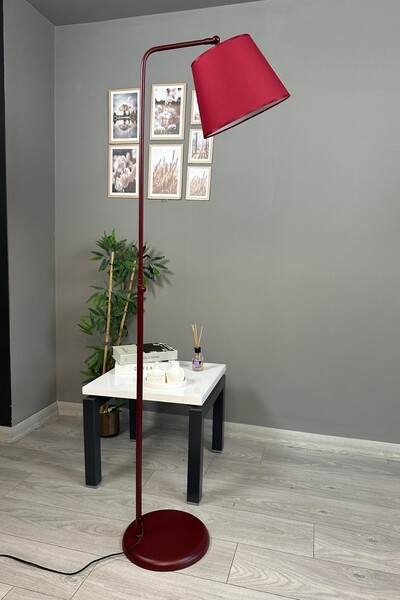 Bamyum Cotella Kumaş Dokulu Kadife Vişne Lambader Hareketli Başlık Modern Dekoratif Metal Zemin Lambası