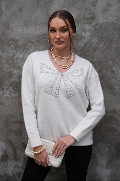 D LAVELLA İnci detaylı angora kadın kazak