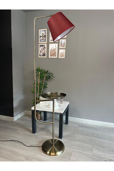 Bamyum Cotella Kumaş Dokulu Şarap Kırmızısı Eskitme Gövde Lambader Modern Dekoratif Metal Zemin Lambası