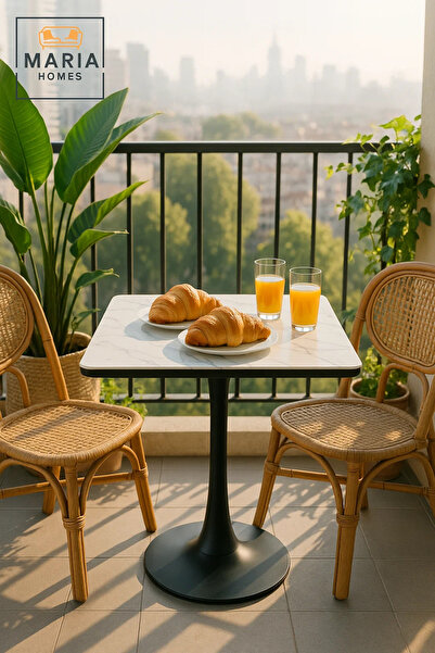 MARIA HOMES Rectangular White Marble Dining Table – Modern Café, Restaurant, Office & Home Furniture 70×70 cm