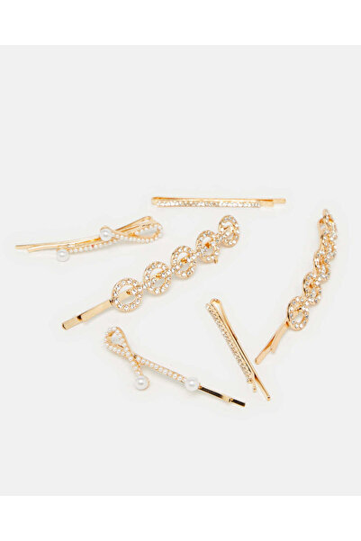 REDTAG Women Gold Embellished Hair Clip Set (6 Piece)