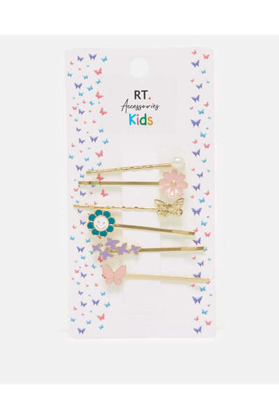 REDTAG Girls Gold Hair Clip Set (Pack of 6)