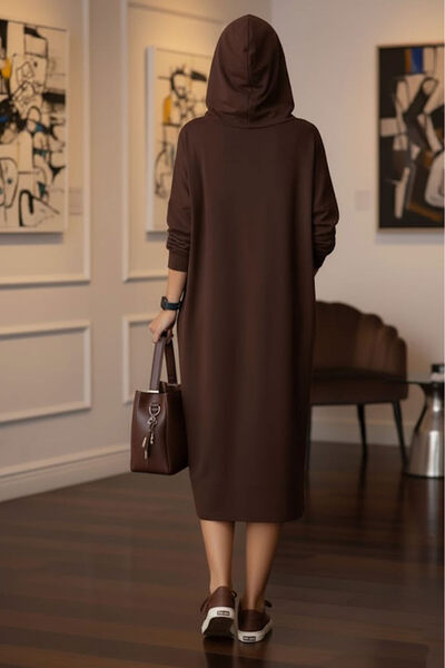 Nevin Kaya Moda Φόρεμα καφέ στιλ σουέτ - Υφασμάτινο μοντέλο