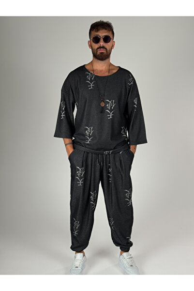 COCOPELLI Men's Chinese Patterned Fakir Sleeve Oversized T-Shirt Coc2566