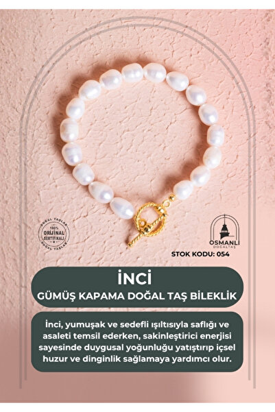 OSMANLI DOĞAL TAŞ Certified Silver Clasp Pearl Natural Stone Bracelet (Sk:054)