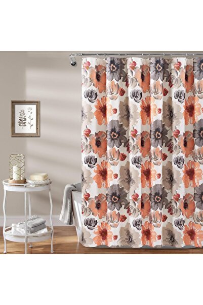 Lush Decor Lia Shower Curtain, Large Floral Print, 1.83 x 1.83 m, Coral