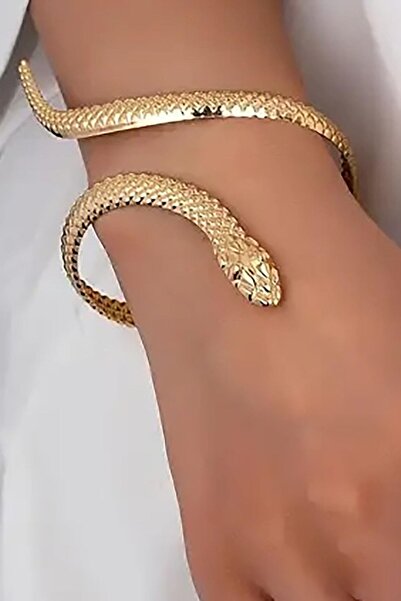 TAKIŞTIR Gold Color Snake Figured Design Bracelet Arm Accessory
