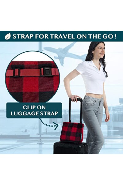 PAVILIA Travel Blanket with Pillow Bag, Soft Microfiber, 60 x 43 in, Red Gingham