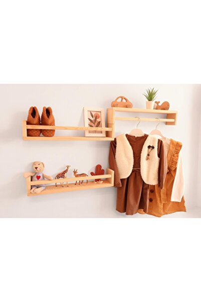 AHŞAP CRAFT Montessori Kitaplık Çocuk Bebek Odası Rafı Ahşap Kitaplık Askılık 40cm 3lü Ters Düz Raf