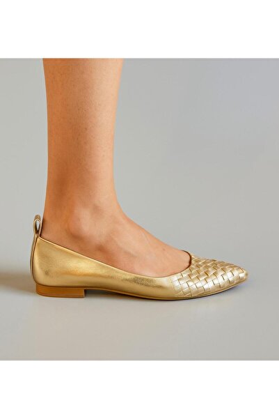 Butik Noble Shoes Genuine Leather Knitted Pointed Toe Ballerinas