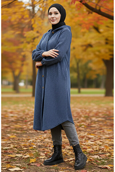 sefamerve Καπέλο με με κουκούλα κουμπιά 0201-14 Μπλε