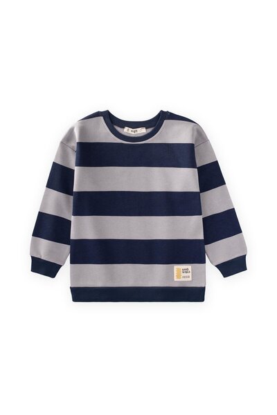 Cigit Sweatshirt 4-12 Years Gray Navy Blue Striped