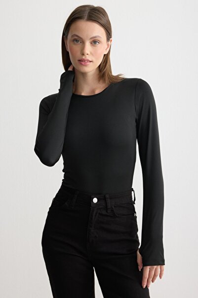 ipekton studio Crew Neck Snap-On Body with Snap Fasteners Black