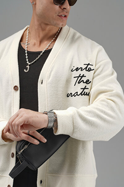 Butik Trend Biz Embroidered Buttoned Oversized Men's Cardigan