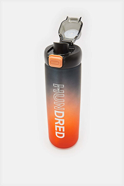 REDTAG Black And Orange Printed Water Bottle (880ml)