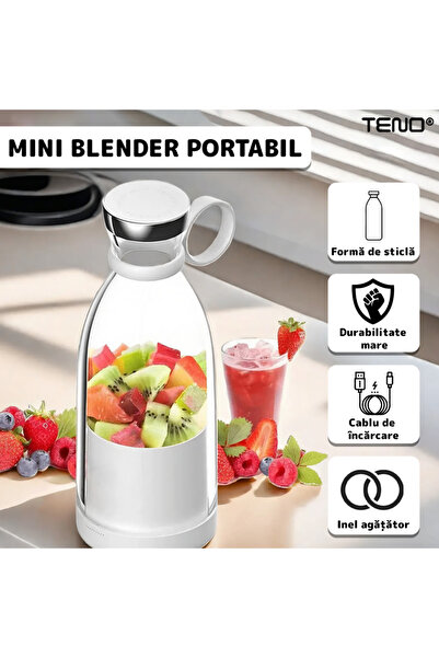 SokShop Mini blender portabil - Smoothie & Shake, încărcare USB, 6 lame din oțel inoxidabil, 380 ml