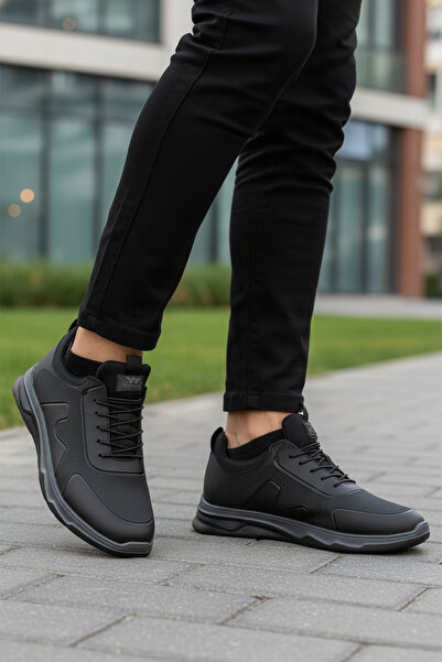 WALKWAY Black Rubber Laced Lightweight Flexible Men's Sports Shoes Kaif 2323 m