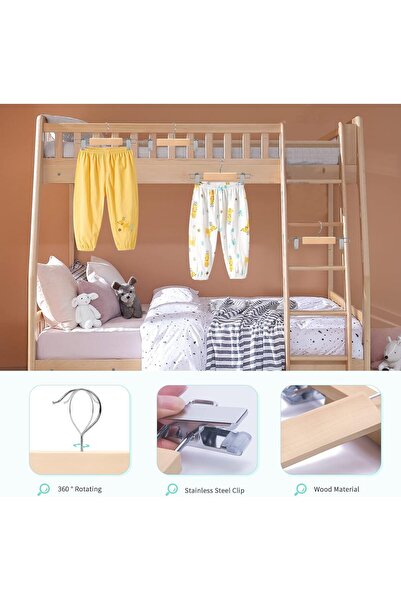 Nature Smile 20 Wooden Kids Hangers 10.2 in Natural (Unfinished) with Adjustable Clips & 360° Swive