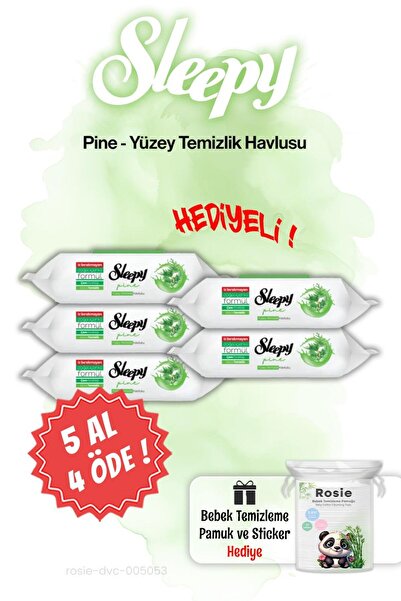 Sleepy 5 AL 4 ÖDE 100'lü Pine Çam Ferahlığı Islak Havlusu ve ROSIE