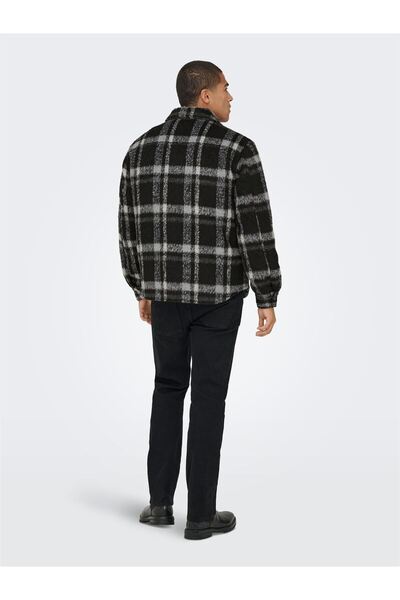 Only & Sons Onsgio Lf Check Padded Jacket Otw Men's Black Coat - 22030156