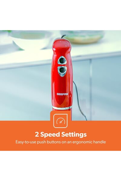 Geepas Stainless Steel Hand Blender - Model GHB6136, 400 W, Red